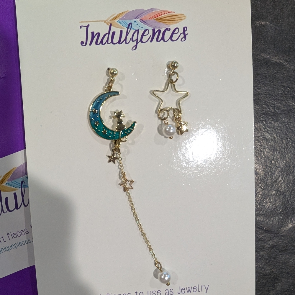Assymetrical Cosmic Cat Earrings